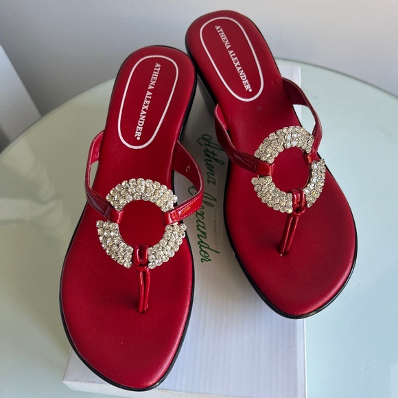 Athena Alexander Sabrina Red Patent Wedges Size 8M - Picture 1 of 6